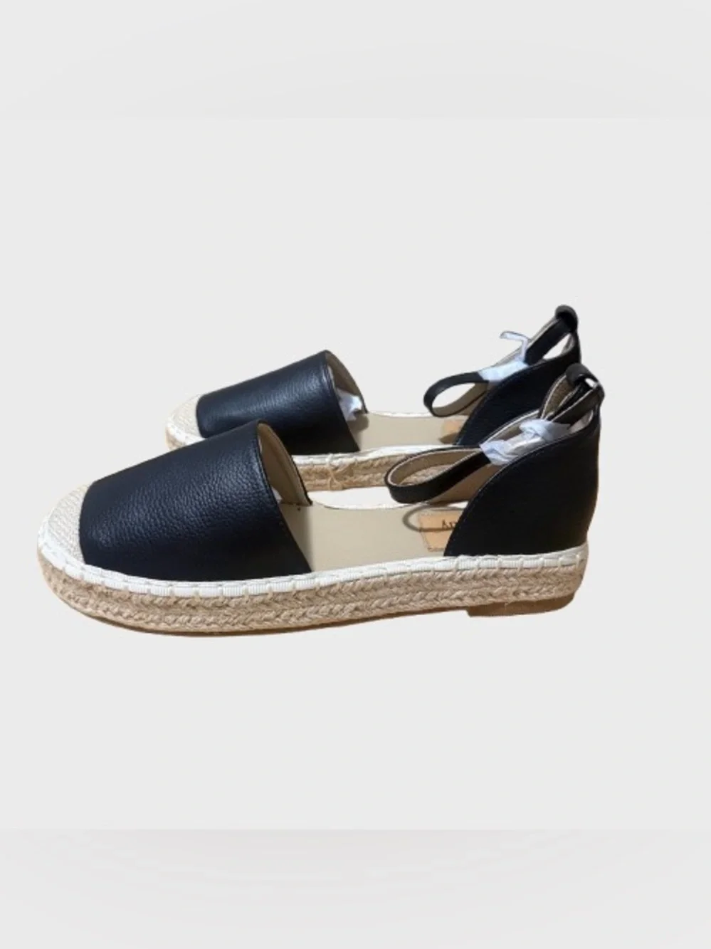 Women's Black Espadrille Platform Flats with Ankle Strap